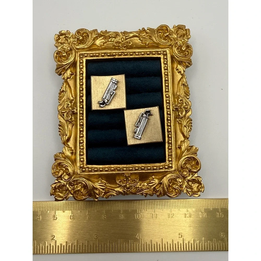 Swank Cufflinks OS Vintage Gold Silver Golf Bag Sports Preppy Country Club Retro
